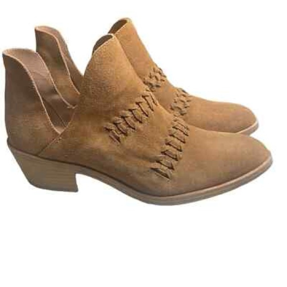 Garnet Hill Braided Western Ankle Boots Sz 7-7.5 Brown Leather Slip On Boho.